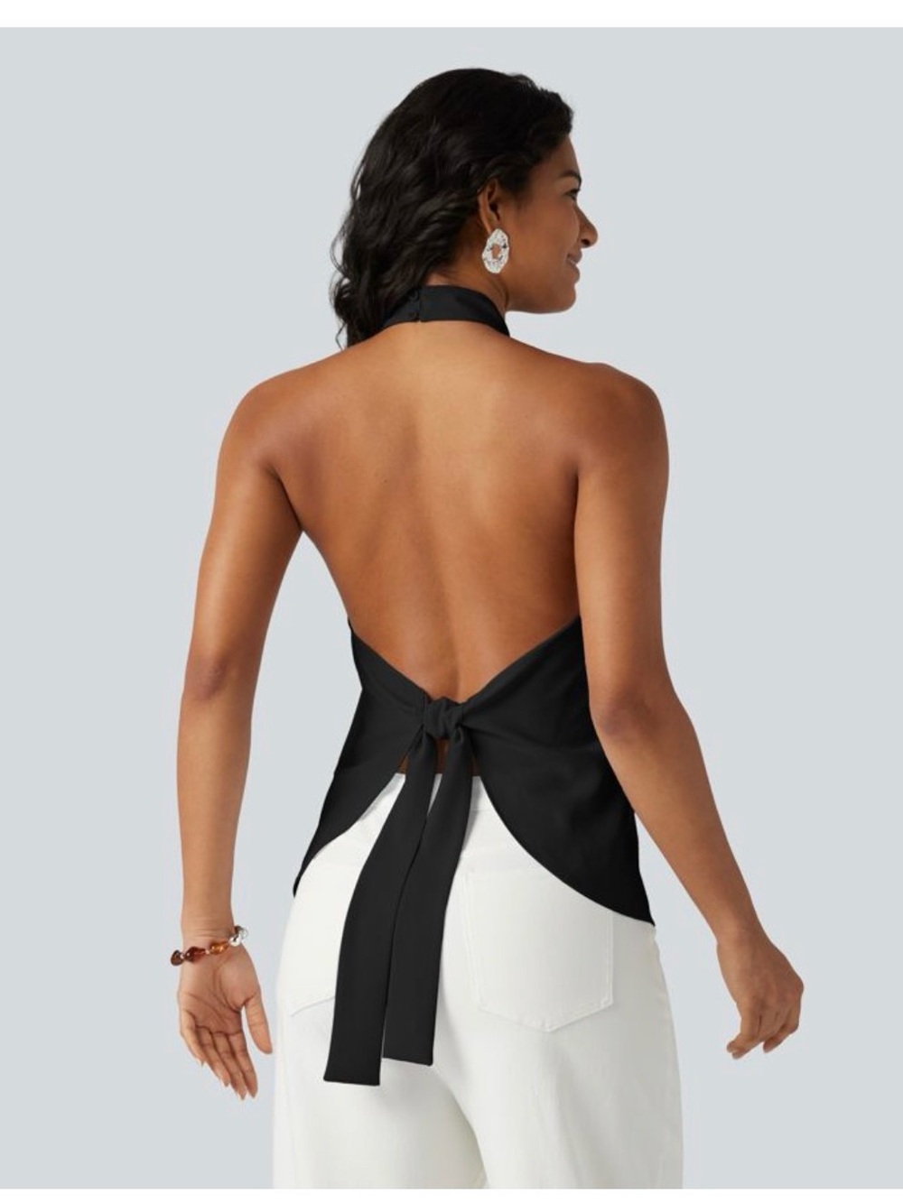 HALARA Black Back-Tie Halter Tank Top